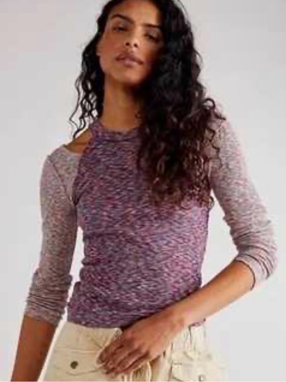 We The Free out of Control Purple & Multicolor Ribbed Long-Sleeve Cutout Top